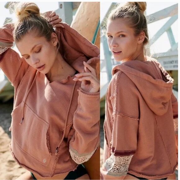 Free People Tops - Free People Movement Dream Catcher Crochet Inset Sweatshirt in Sand Size Small